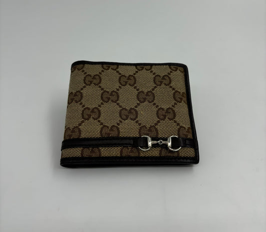 Gucci Horsebit GG Logo Canvas Leather Bifold Wallet